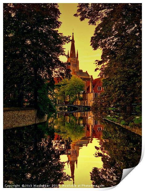 Romantic Bruges Reflections Print by Nick Wardekker