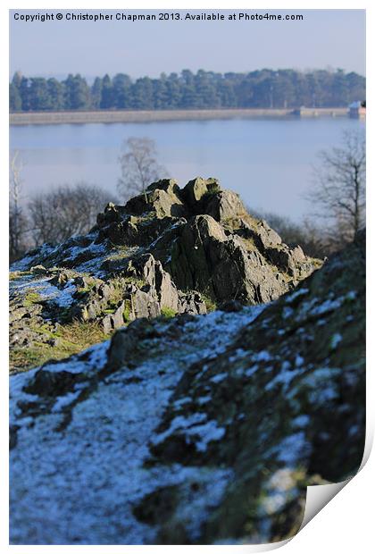 Rocks over Cropston Reservoir Print by Christopher Chapman