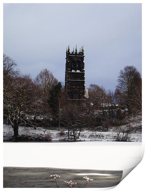 Lymm Church in the Snow. Print by Kitty 