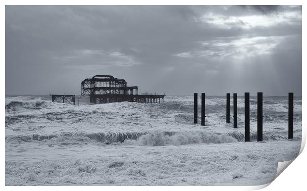 West Pier, Brighton, Storms, Rough Sea Print by Sue MacCallum- Stewart