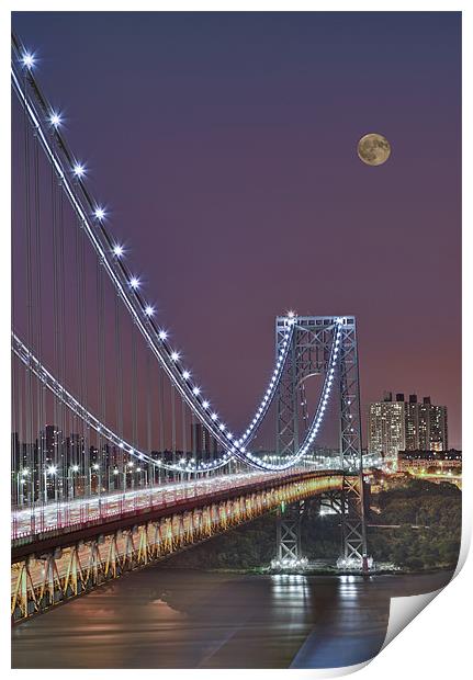 Moon Rise over the George Washington Bridge Print by Susan Candelario