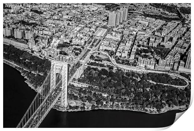 George Washington Bridge Upper Manhattan BW Print by Susan Candelario