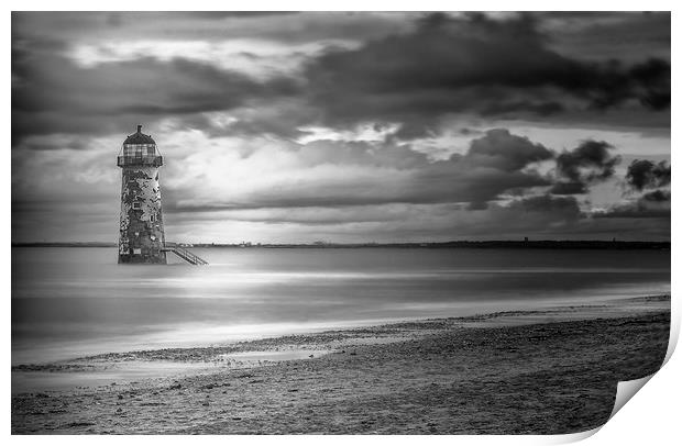 Talacre Beach Lighthouse Monochrome Print by Jonathan Thirkell