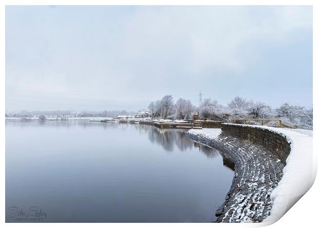Elton Reservoir In The Snow Bury Lancashire Print by Jonathan Thirkell