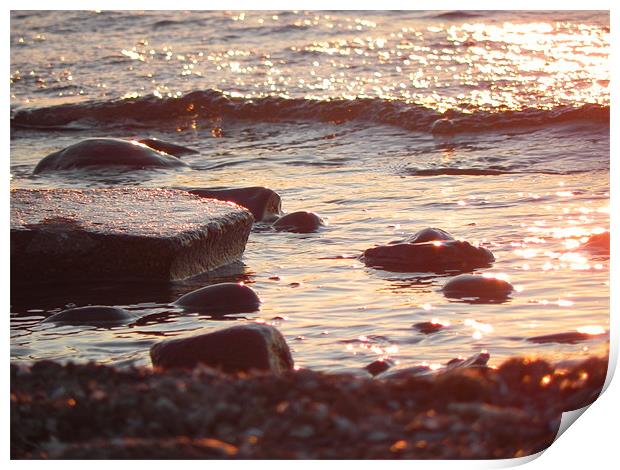 sun setting on the beach Print by olivia allan