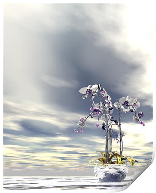 Silver and gold orchids Print by Nicholas Burningham
