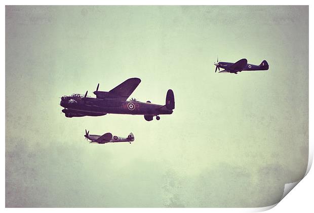 Lancaster Bomber, Spitfire and Hurricane Print by Jonny Essex