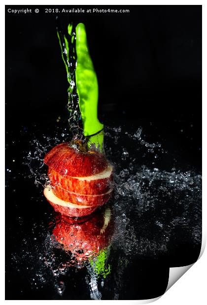 Fresh Apple slices drenched with water Print by Jonny Essex
