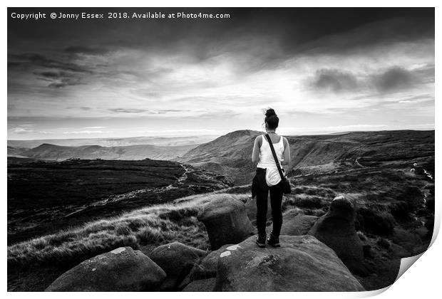 A women stands on top of a mountain, Kinder Scout Print by Jonny Essex