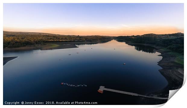 Aerial view of Tittesworth water, Reservoir sunset Print by Jonny Essex