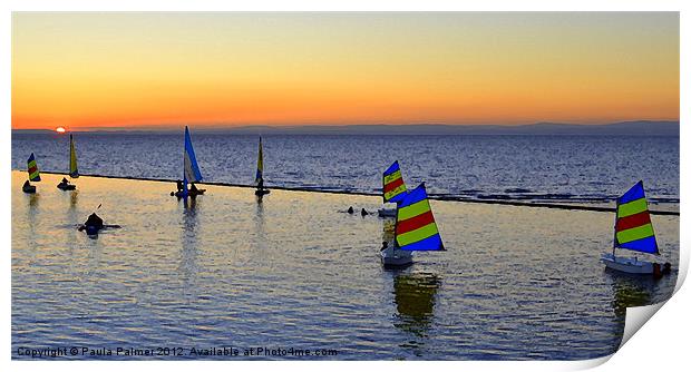 Arty sailing boats at sunset in Clevedon  Print by Paula Palmer canvas
