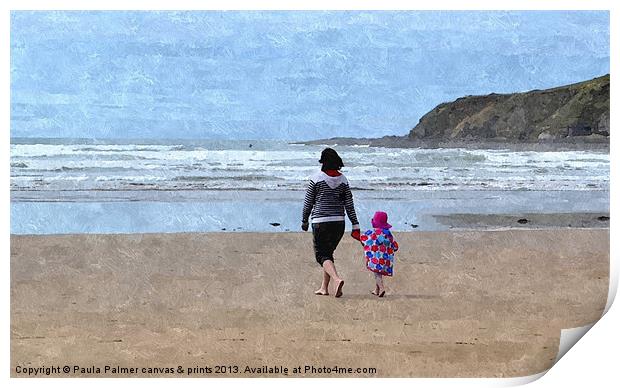 Croyde Beach  Devon for a mum and child Print by Paula Palmer canvas