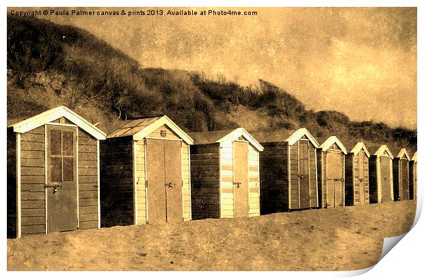 Beach huts at Saunton Sands Devon Print by Paula Palmer canvas