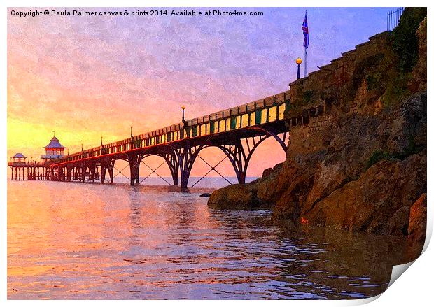 spring sunset over Clevedon Pier Print by Paula Palmer canvas