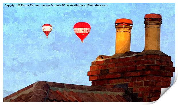  Roof top view of hot air balloons Print by Paula Palmer canvas