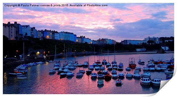  Sunset over Tenby harbour Print by Paula Palmer canvas