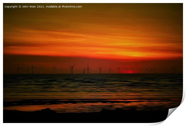 Windmills at sunset (Digital Art) Print by John Wain