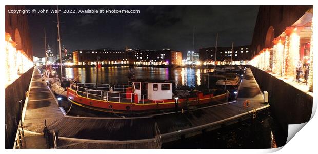 Royal Albert Dock And the 3 Graces at night Print by John Wain