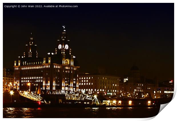 Liverpool's Three Graces at night Print by John Wain