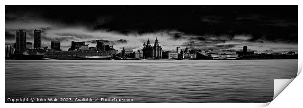 Liverpool Waterfront Skyline (Digital Art) Mono Print by John Wain