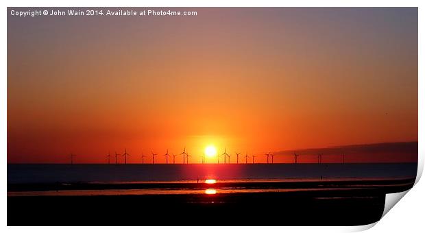 Sunset at the wind farm Print by John Wain