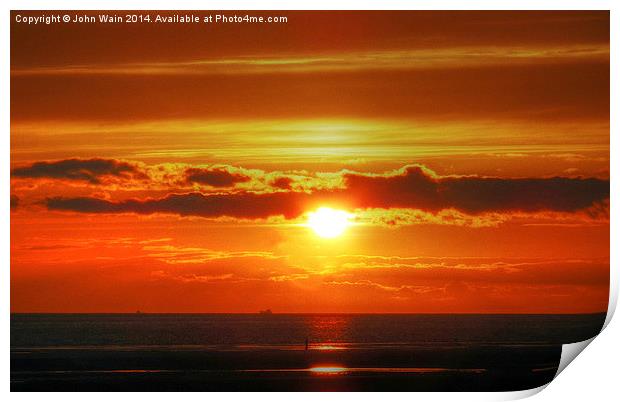 Sunset on the beach Print by John Wain