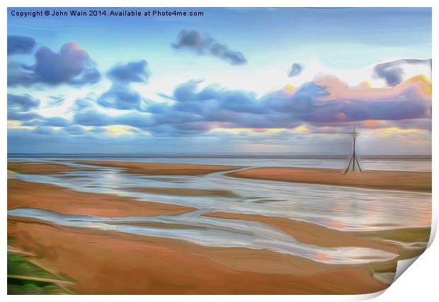 The Beach at Sunset (Digital Art) Print by John Wain