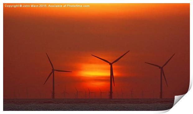 Wind Farm at Sunset Print by John Wain