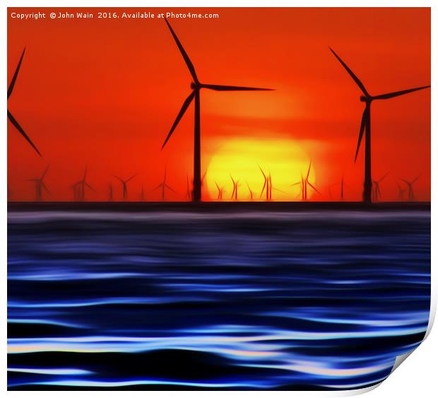 Wind Farms in the Sunset (Digital Art) Print by John Wain