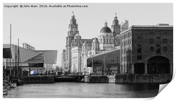 Royal Albert Dock, Liverpool (Black and White) Print by John Wain