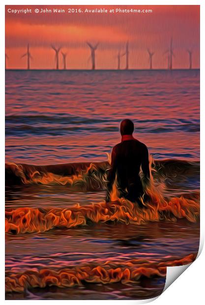 In the surf at Sunset Print by John Wain