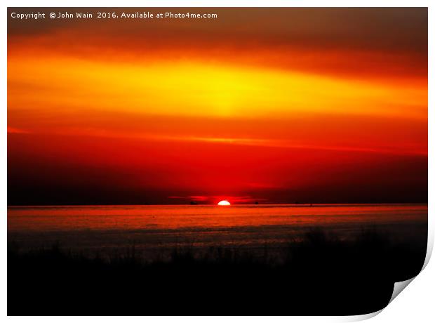 Distant Ships at Sunset Print by John Wain