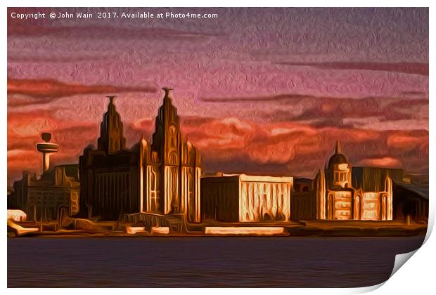 Liverpool Waterfront at Sunset (Digital Art) Print by John Wain