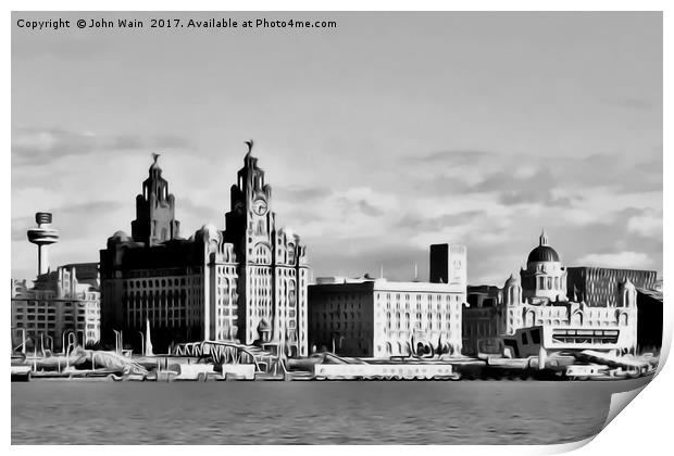Liverpool Skyline Waterfront (Digital Art) Print by John Wain