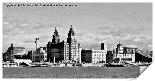 Liverpool Waterfront Skyline (Digital Art) Print by John Wain