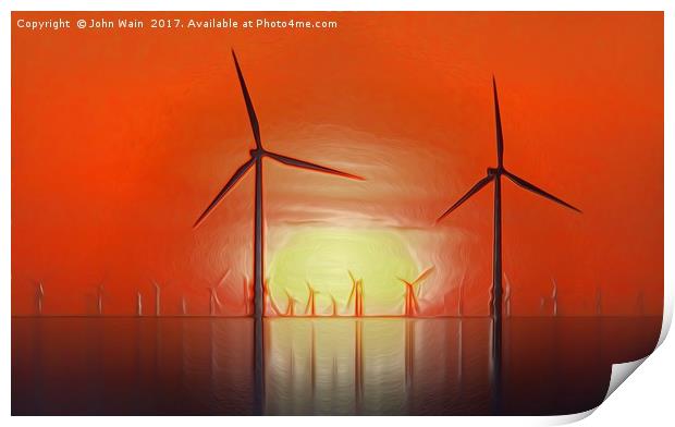 Windmills on the Sunset (Digital Art) Print by John Wain
