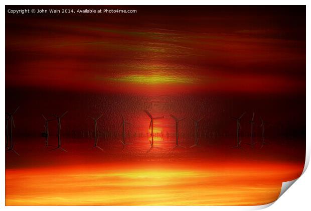 Windmills at sunset (digital Art) Print by John Wain
