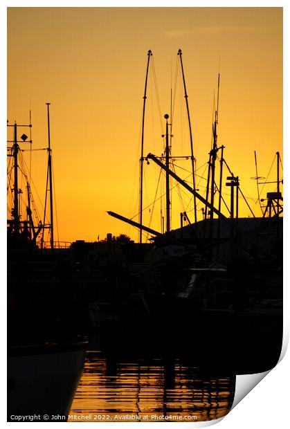 Fishing Boats at Sunset Print by John Mitchell