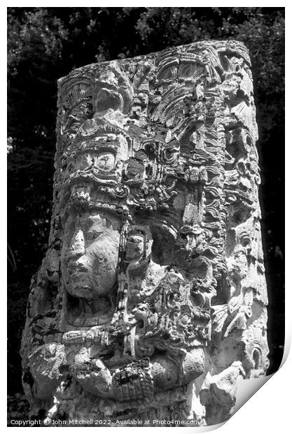Mayan Sculpture at Copan Honduras Print by John Mitchell