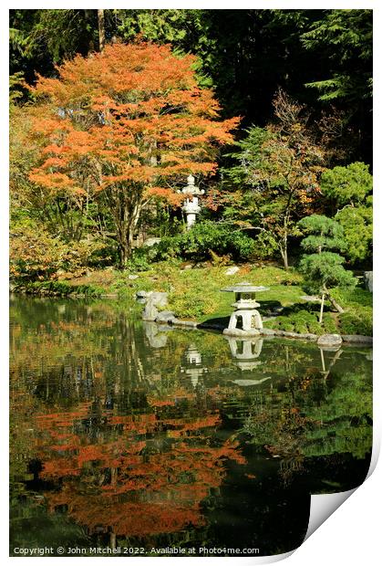 Japanese Garden in the Fall Print by John Mitchell