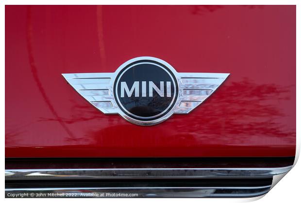 Mini Cooper hood badge Print by John Mitchell