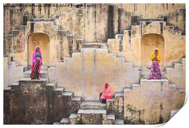  Rajasthan Step Well Clourful Ladies Print by Simon Garvey