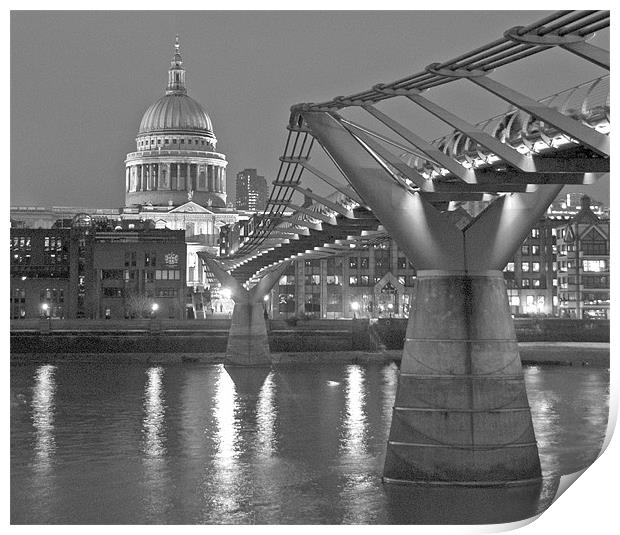 Millenium Bridge and St Pauls at night Print by Steve Smith