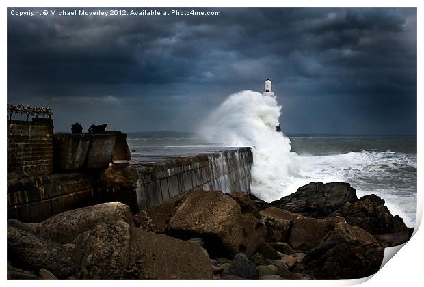 Storm hits Aberdeen Breakwater Print by Michael Moverley
