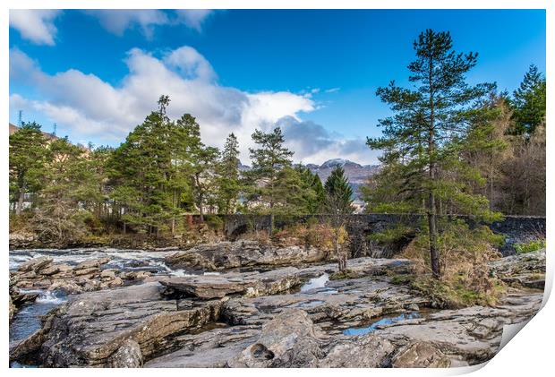 Ben Lawer from Killin and Falls of Dochart Print by Michael Moverley