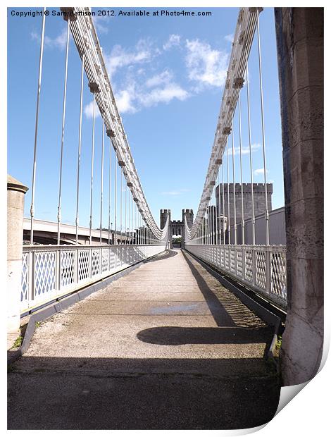 Down the Conwy suspension bridge Print by Sam Pattison