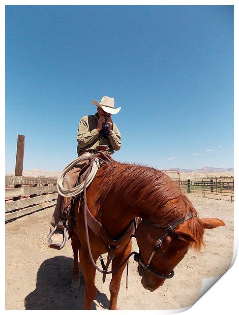 Cowboy and his Caddillac Print by Patti Barrett
