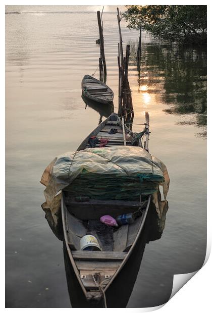 Canoes at sunset Print by Jed Pearson
