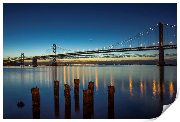 Moon over Bay Bridge Print by Jed Pearson