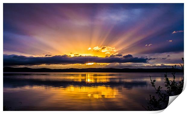 Sunset with striking rays Print by Adrian Maricic
